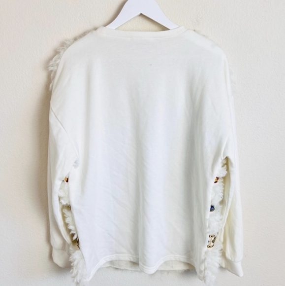 Zara Embroidered Embellished Shaggy Sweater Mongolian Shearling Fur Look - Picture 9 of 10